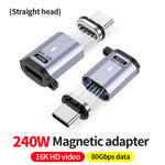 Bộ chuyển đổi hút nam châm PD240W 80Gbps 60K Type-C đực sang cái, đầu thẳng, đầu gập, đầu gập bên