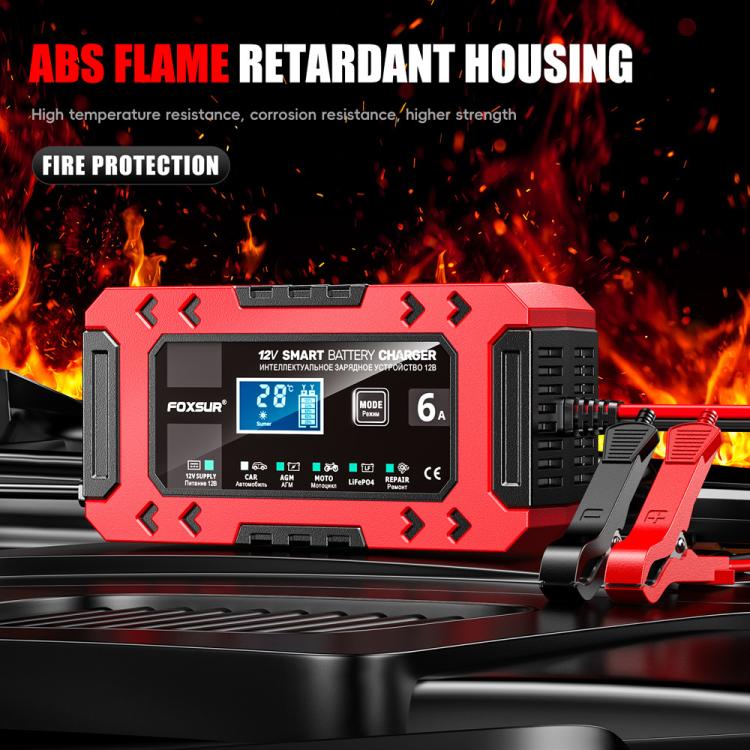 FOXSUR FBC1206F 12V 6A Car Motorcycle Battery Charger Smart Repair Multi-function Charger, EU Plug, US Plug, UK Plug, AU Plug