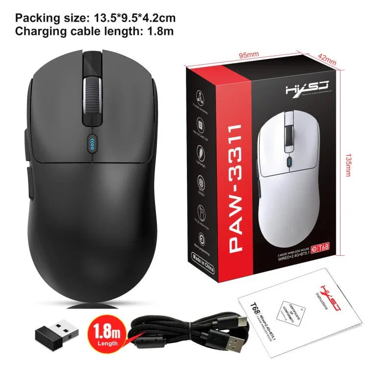 Chuột chơi game nhẹ HXSJ T68 ba chế độ có dây và không dây 2.4G BT5.1, T68