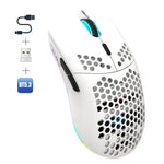 Chuột RGB có dây và không dây HXSJ T66 ba chế độ 2.4G BT5.3 có thể sạc lại, T66
