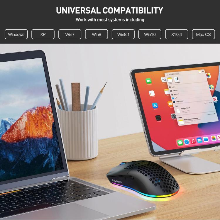 Chuột RGB có dây và không dây HXSJ T66 ba chế độ 2.4G BT5.3 có thể sạc lại, T66