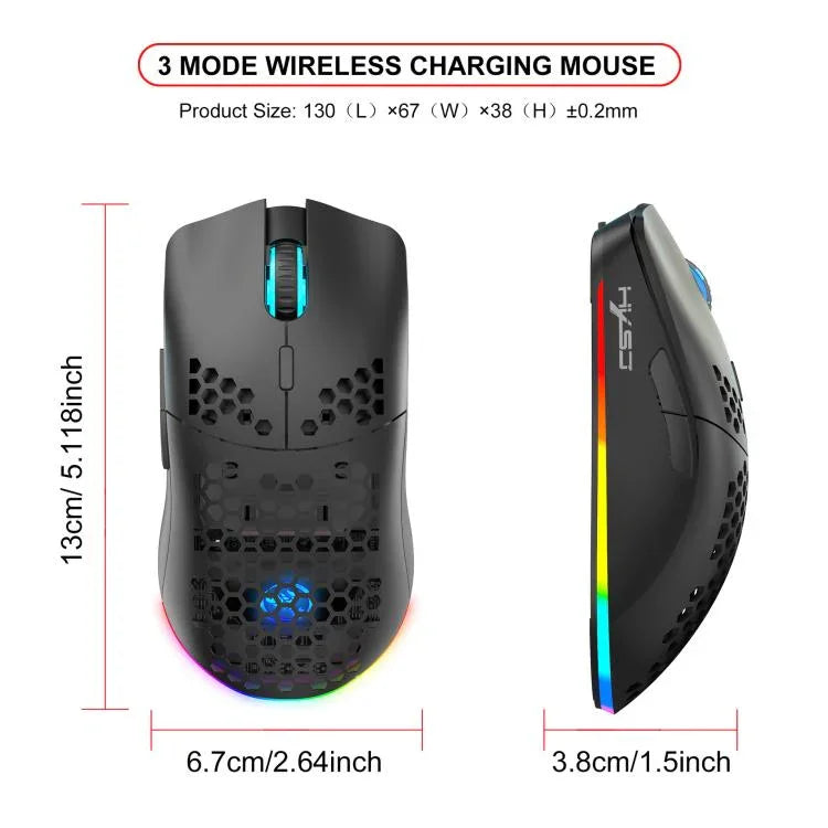 Chuột RGB có dây và không dây HXSJ T66 ba chế độ 2.4G BT5.3 có thể sạc lại, T66
