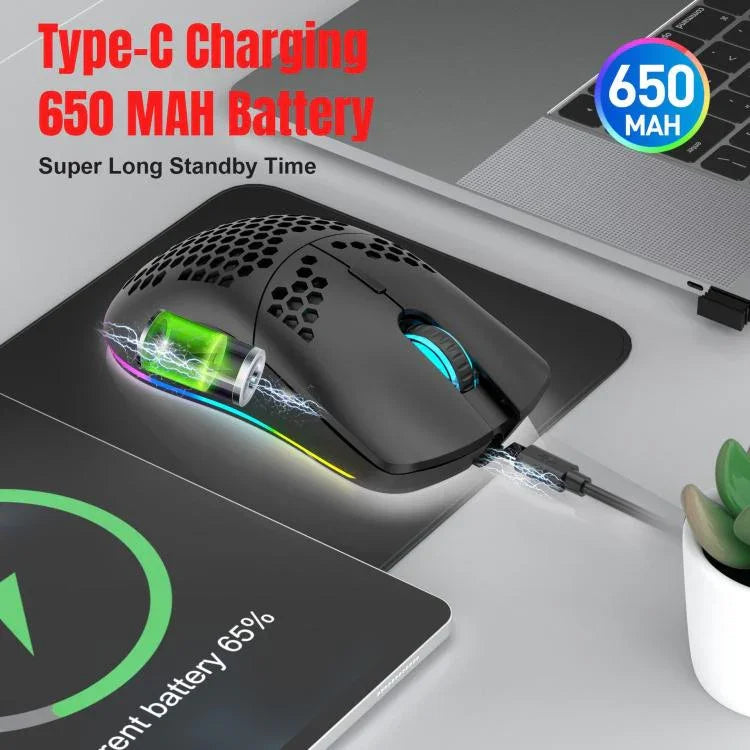 Chuột RGB có dây và không dây HXSJ T66 ba chế độ 2.4G BT5.3 có thể sạc lại, T66