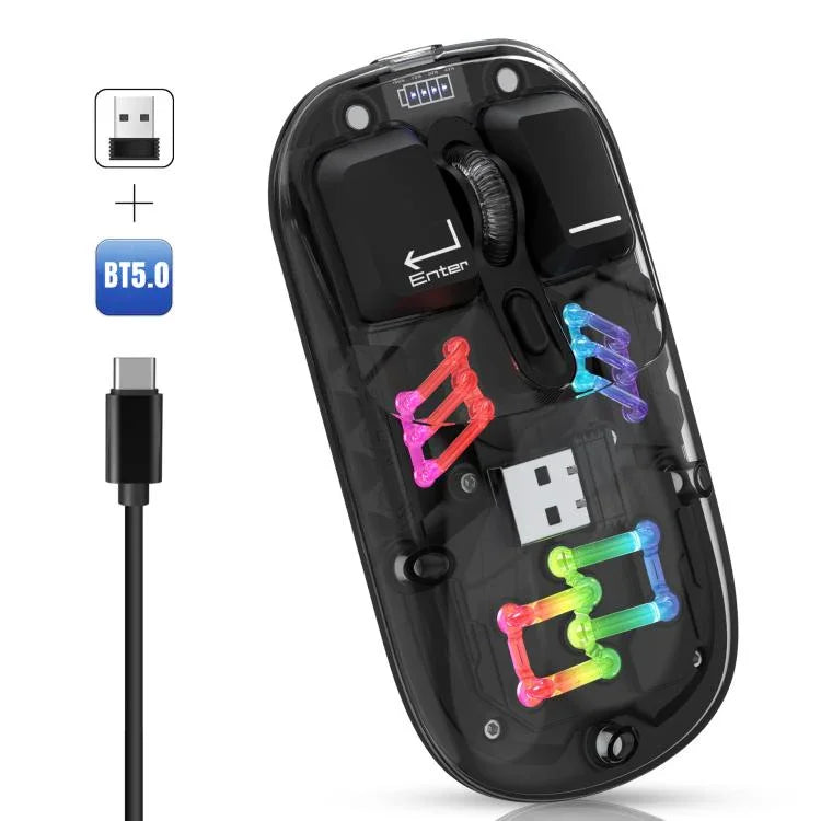 Chuột không dây RGB trong suốt HXSJ T200 hai chế độ 2.4G BT5.0, T200