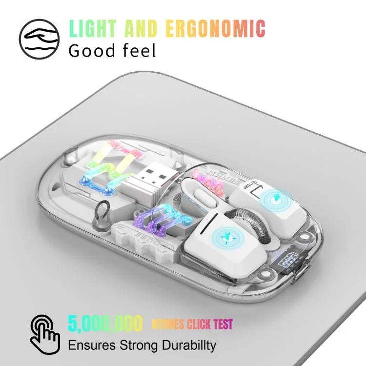 Chuột không dây RGB trong suốt HXSJ T200 hai chế độ 2.4G BT5.0, T200