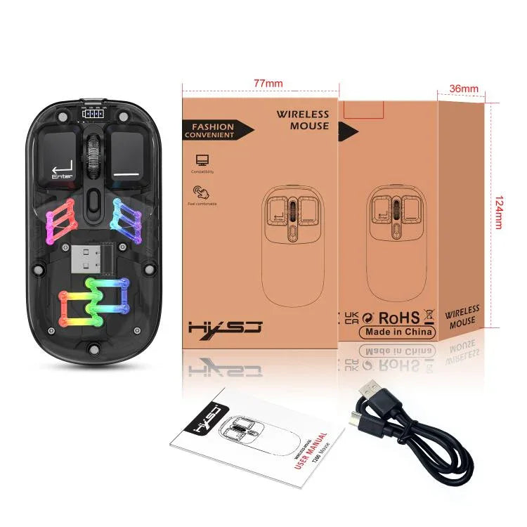Chuột không dây RGB trong suốt HXSJ T200 hai chế độ 2.4G BT5.0, T200