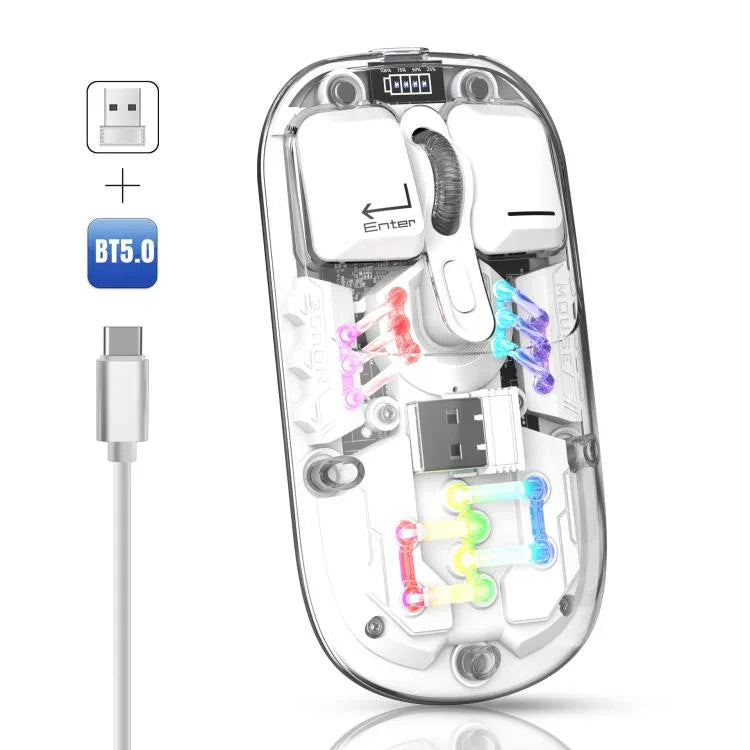 Chuột không dây RGB trong suốt HXSJ T200 hai chế độ 2.4G BT5.0, T200