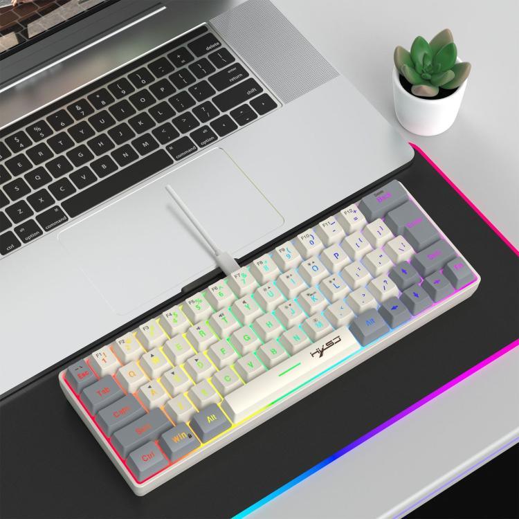 Bàn phím màng có dây HXSJ V400 phối màu RGB đèn nền 63 phím, chiều dài cáp: 1,7m, V400 Be + Xám, V400 Xám + Be, V400 Be + Xám + Cam, V400 Xám + Be + Cam