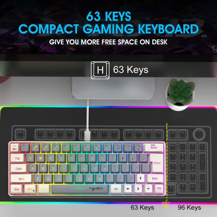Bàn phím màng có dây HXSJ V400 phối màu RGB đèn nền 63 phím, chiều dài cáp: 1,7m, V400 Be + Xám, V400 Xám + Be, V400 Be + Xám + Cam, V400 Xám + Be + Cam