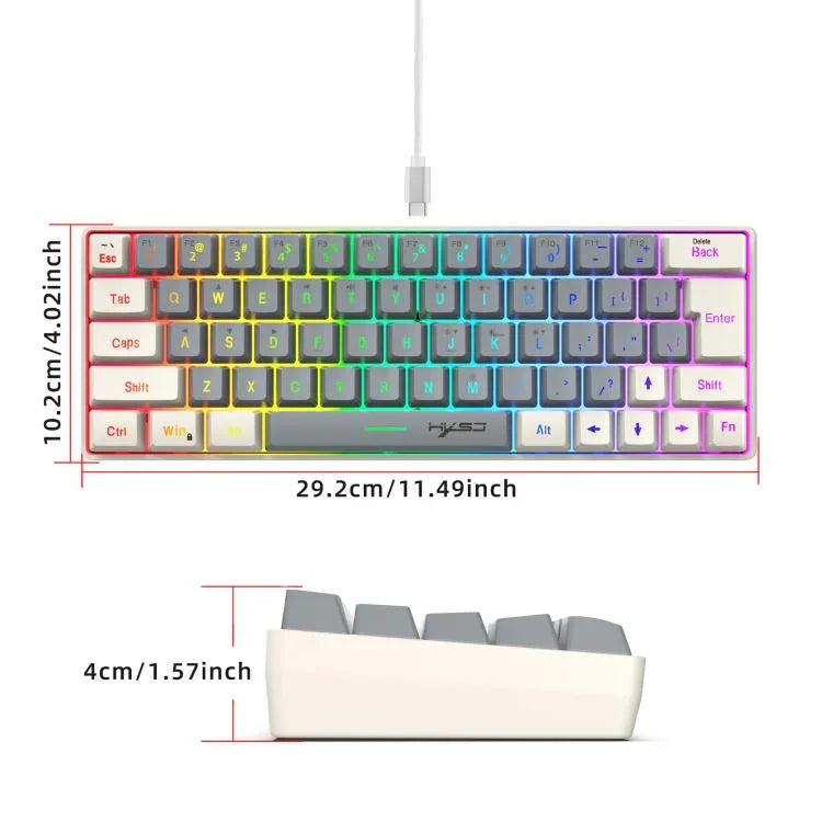 Bàn phím màng có dây HXSJ V400 phối màu RGB đèn nền 63 phím, chiều dài cáp: 1,7m, V400 Be + Xám, V400 Xám + Be, V400 Be + Xám + Cam, V400 Xám + Be + Cam