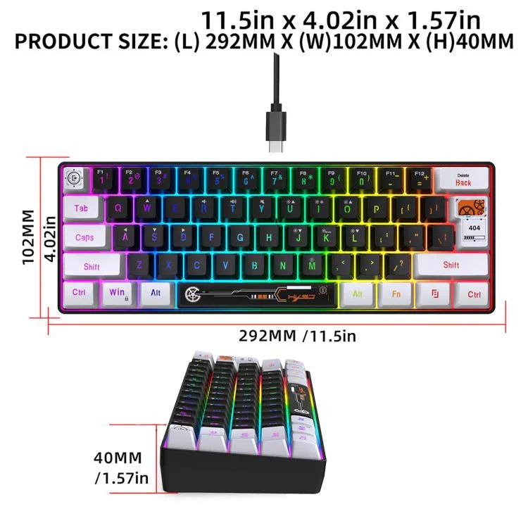 Bàn phím màng có dây HXSJ V700WB RGB đèn nền 61 phím, chiều dài cáp: 1,7m, V700WB