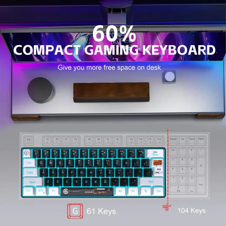 Bàn phím màng có dây HXSJ V700WB RGB đèn nền 61 phím, chiều dài cáp: 1,7m, V700WB