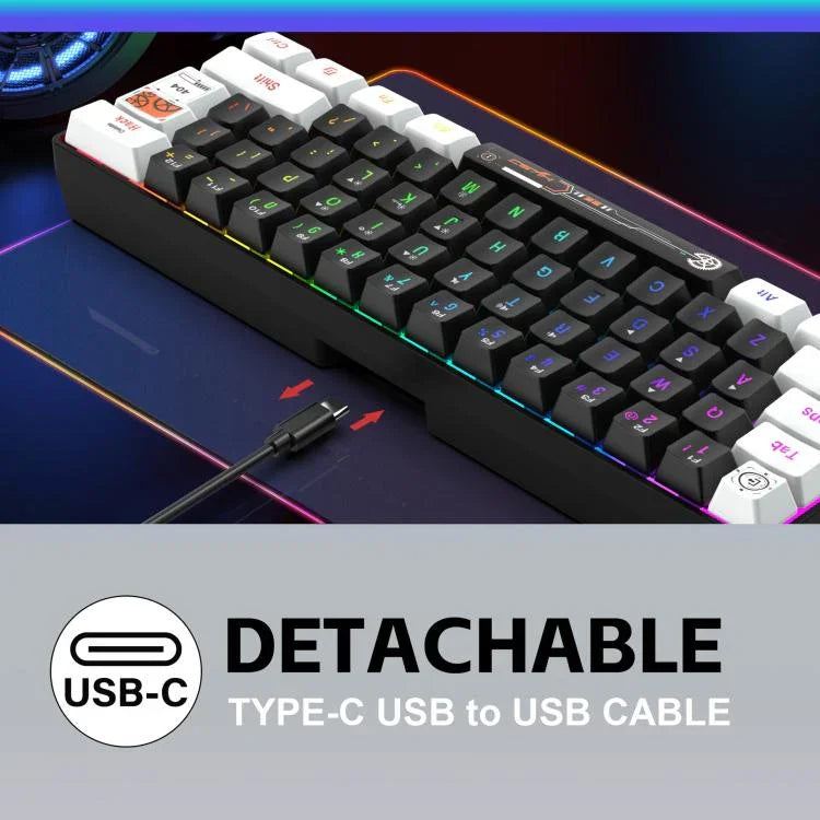 Bàn phím màng có dây HXSJ V700WB RGB đèn nền 61 phím, chiều dài cáp: 1,7m, V700WB