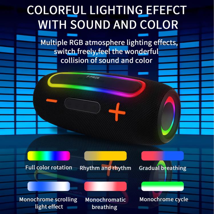 Loa không dây RGB ngoài trời PRO9 20W chống nước IPX6, loa thanh stereo kèm loa siêu trầm