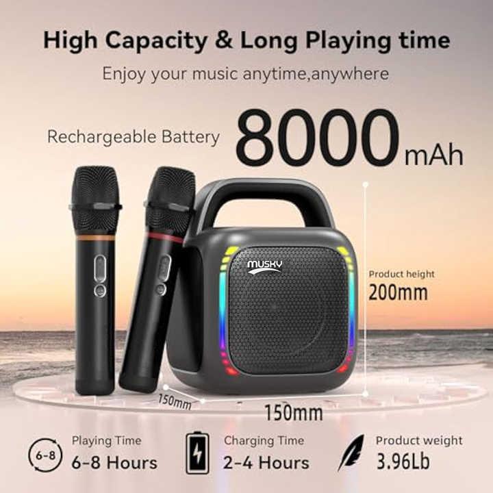Loa Bluetooth RGB di động MS6K cho karaoke ngoài trời, không mic hoặc mic đôi