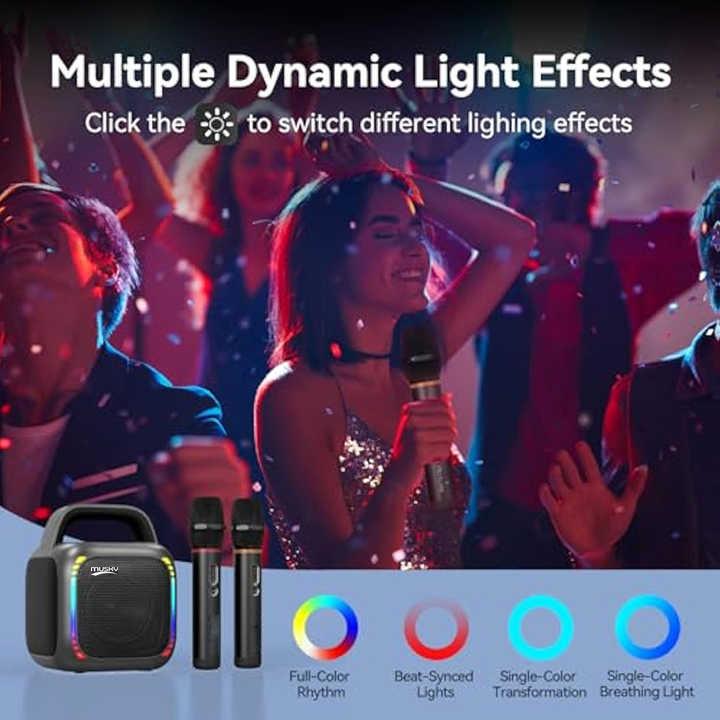Loa Bluetooth RGB di động MS6K cho karaoke ngoài trời, không mic hoặc mic đôi