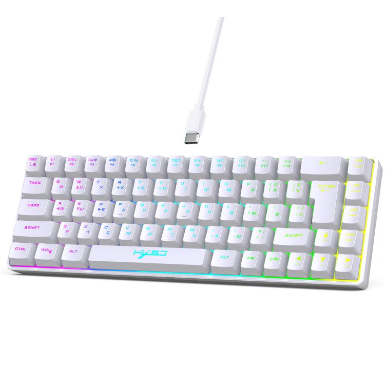 Bàn phím cơ có dây phiên bản Nga HXSJ V200 RGB đèn nền 68 phím, chiều dài cáp: 1,7m, V200 phiên bản Nga trắng