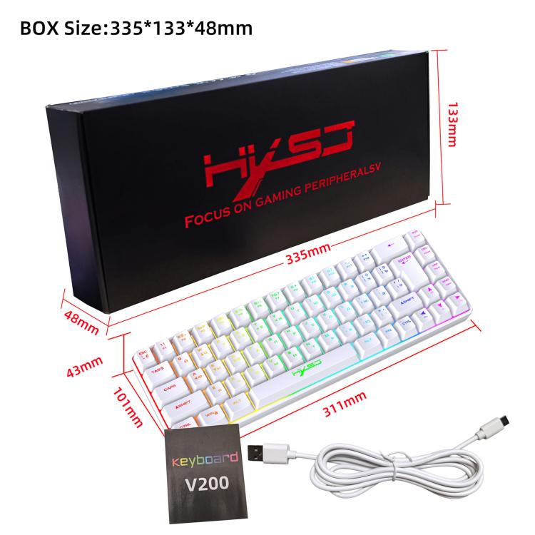 Bàn phím cơ có dây phiên bản Nga HXSJ V200 RGB đèn nền 68 phím, chiều dài cáp: 1,7m, V200 phiên bản Nga trắng