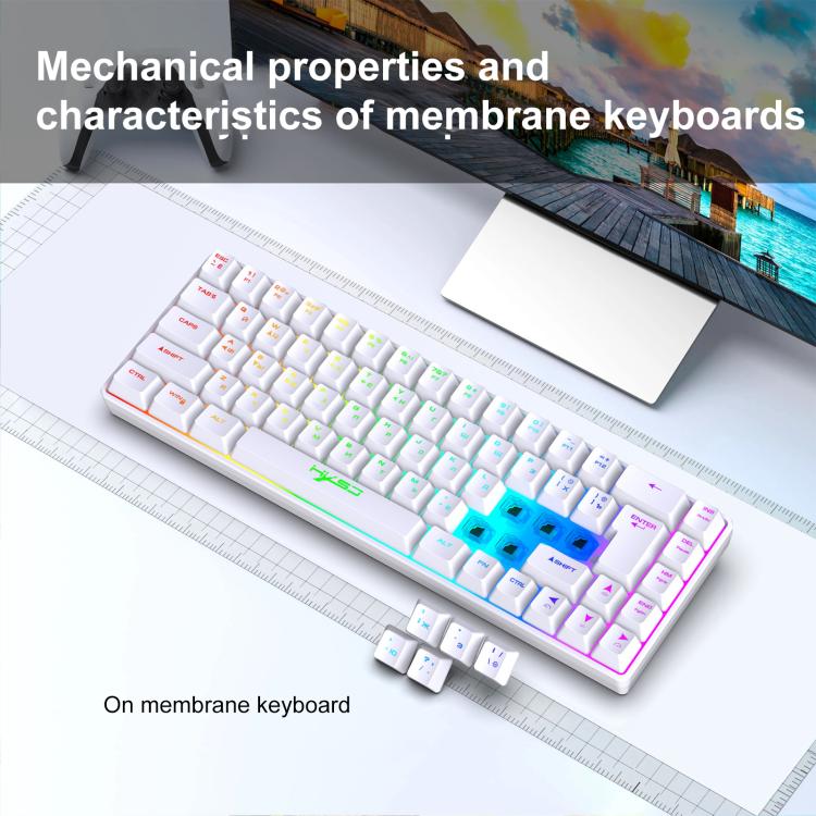 Bàn phím cơ có dây phiên bản Nga HXSJ V200 RGB đèn nền 68 phím, chiều dài cáp: 1,7m, V200 phiên bản Nga trắng
