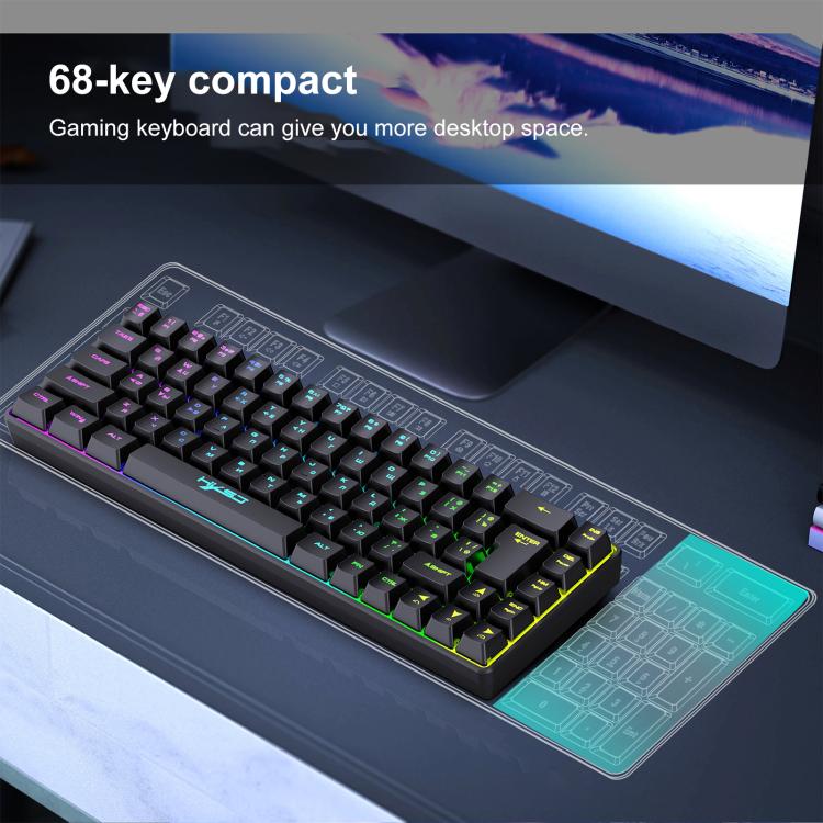 Bàn phím cơ có dây phiên bản Nga HXSJ V200 RGB đèn nền 68 phím, chiều dài cáp: 1,7m, V200 phiên bản Nga trắng