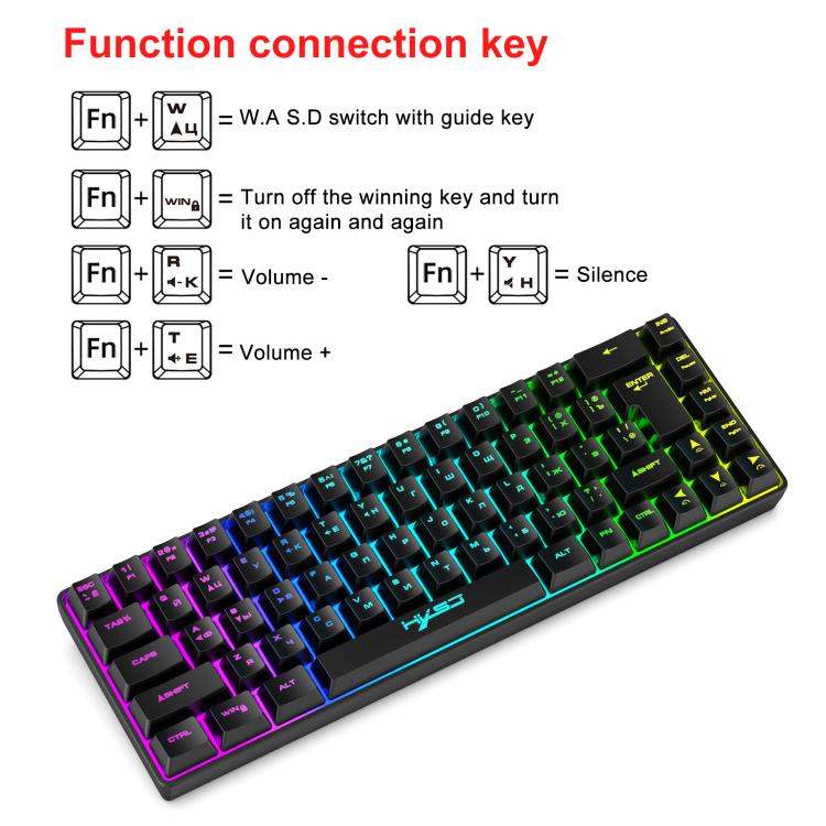 Bàn phím cơ có dây phiên bản Nga HXSJ V200 RGB đèn nền 68 phím, chiều dài cáp: 1,7m, V200 phiên bản Nga trắng