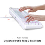 Bàn phím cơ có dây phiên bản Nga HXSJ V200 RGB đèn nền 68 phím, chiều dài cáp: 1,7m, V200 phiên bản Nga trắng