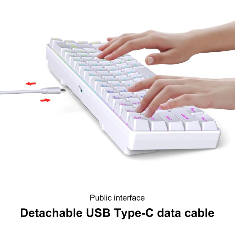 Bàn phím cơ có dây phiên bản Nga HXSJ V200 RGB đèn nền 68 phím, chiều dài cáp: 1,7m, V200 phiên bản Nga trắng