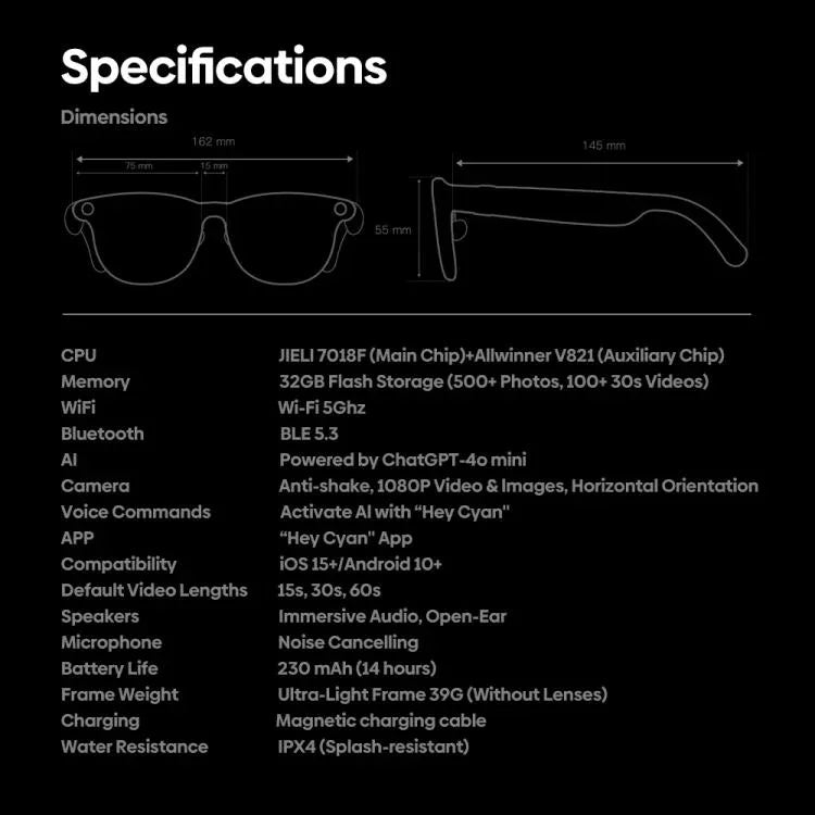 Kính AI Zeblaze Eyewear Hỗ trợ chụp ảnh Âm thanh mở tai Trợ lý AI