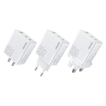 Sạc nhanh WK WP-U66 Kinkong 65W USB-C / Type-C đôi + USB GaN, phích cắm UK, phích cắm US, phích cắm EU