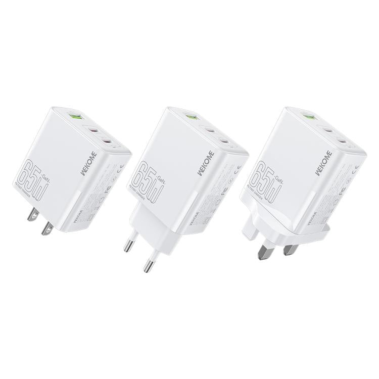 Sạc nhanh WK WP-U66 Kinkong 65W USB-C / Type-C đôi + USB GaN, phích cắm UK, phích cắm US, phích cắm EU