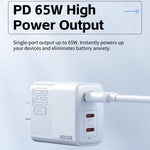 Sạc nhanh WK WP-U66 Kinkong 65W USB-C / Type-C đôi + USB GaN, phích cắm UK, phích cắm US, phích cắm EU