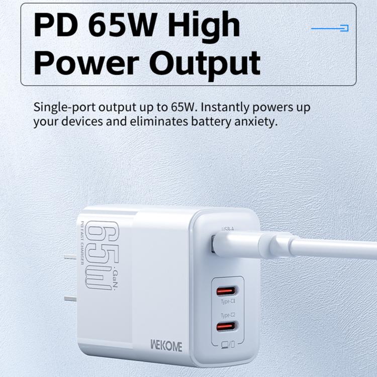 Sạc nhanh WK WP-U66 Kinkong 65W USB-C / Type-C đôi + USB GaN, phích cắm UK, phích cắm US, phích cắm EU