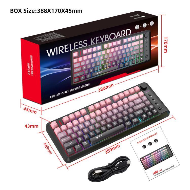 Bàn phím màng mỏng RGB không dây ba chế độ HXSJ L400 81 phím