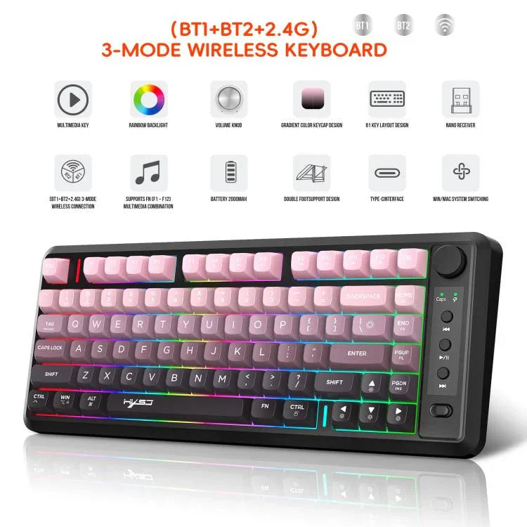 Bàn phím màng mỏng RGB không dây ba chế độ HXSJ L400 81 phím
