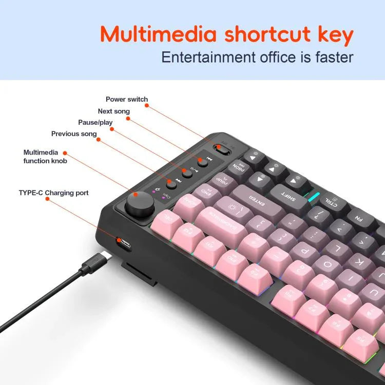 Bàn phím màng mỏng RGB không dây ba chế độ HXSJ L400 81 phím