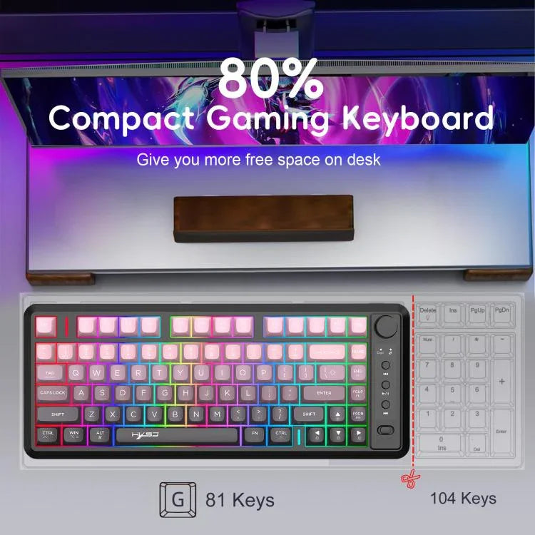 Bàn phím màng mỏng RGB không dây ba chế độ HXSJ L400 81 phím