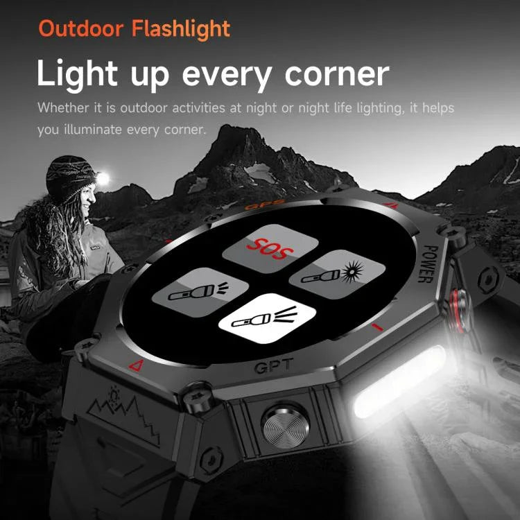 KC91 1.39 inch IPS Screen 3ATM Outdoor GPS Smart Watch with Flashlight