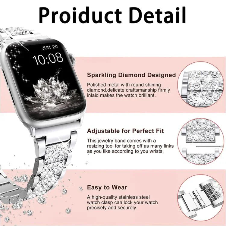 Dây đồng hồ thép không gỉ trang sức kim cương xDfind, dành cho Apple Watch 42 / 44 / 45 / 46 / 49mm, dành cho Apple Watch 38 / 40 / 41 / S10 42mm