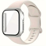 Dây đồng hồ silicone khóa bướm kèm ốp PC tích hợp kính cường lực, dành cho Apple Watch Series 44mm, dành cho Apple Watch Series 40mm, dành cho Apple Watch Series 10 / 11 46mm, dành cho Apple Watch Series 10 / 11 42mm, dành cho Apple Watch Series 45mm