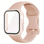 Dây đồng hồ silicone khóa bướm kèm ốp PC tích hợp kính cường lực, dành cho Apple Watch Series 44mm, dành cho Apple Watch Series 40mm, dành cho Apple Watch Series 10 / 11 46mm, dành cho Apple Watch Series 10 / 11 42mm, dành cho Apple Watch Series 45mm