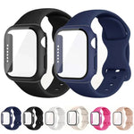 Dây đồng hồ silicone khóa bướm kèm ốp PC tích hợp kính cường lực, dành cho Apple Watch Series 44mm, dành cho Apple Watch Series 40mm, dành cho Apple Watch Series 10 / 11 46mm, dành cho Apple Watch Series 10 / 11 42mm, dành cho Apple Watch Series 45mm