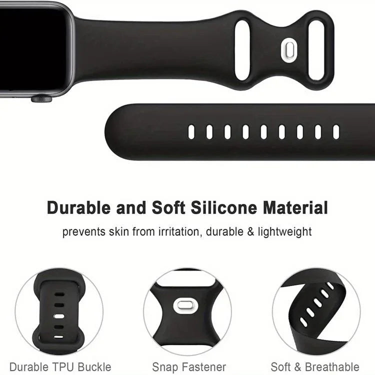 Dây đồng hồ silicone khóa bướm kèm ốp PC tích hợp kính cường lực, dành cho Apple Watch Series 44mm, dành cho Apple Watch Series 40mm, dành cho Apple Watch Series 10 / 11 46mm, dành cho Apple Watch Series 10 / 11 42mm, dành cho Apple Watch Series 45mm