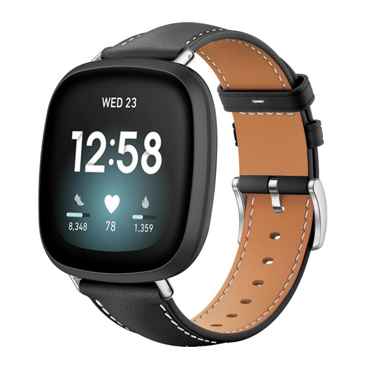 xDfind Flat Head Black Shark Fine Grain Leather Watch Band, For Fitbit Versa 4 / 3 / Sense2 / 1 20mm, For Fitbit Versa 2 / Versa / Versa Lite 22mm