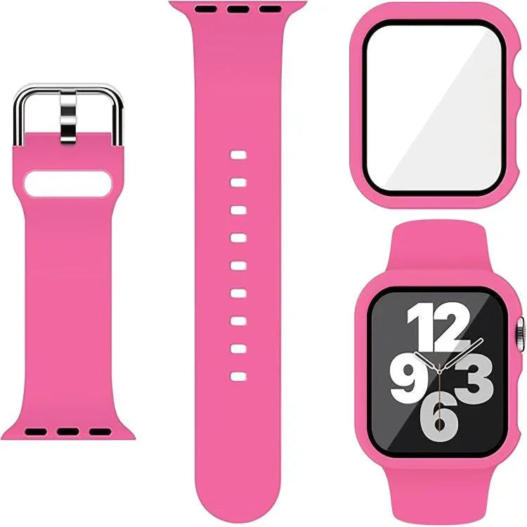 Dây đồng hồ Silicone Khóa Chốt với Ốp PC Tích Hợp Film, Dành cho Apple Watch Series 44mm, Dành cho Apple Watch Series 40mm, Dành cho Apple Watch Series 10 / 11 46mm, Dành cho Apple Watch Series 10 / 11 42mm, Dành cho Apple Watch Ultra 3 / 2 / 1 49mm