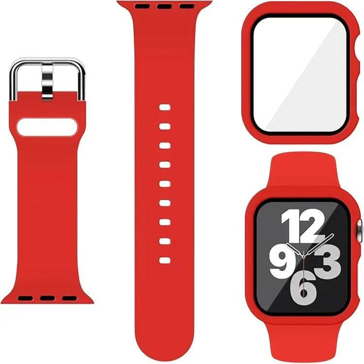Dây đồng hồ Silicone Khóa Chốt với Ốp PC Tích Hợp Film, Dành cho Apple Watch Series 44mm, Dành cho Apple Watch Series 40mm, Dành cho Apple Watch Series 10 / 11 46mm, Dành cho Apple Watch Series 10 / 11 42mm, Dành cho Apple Watch Ultra 3 / 2 / 1 49mm