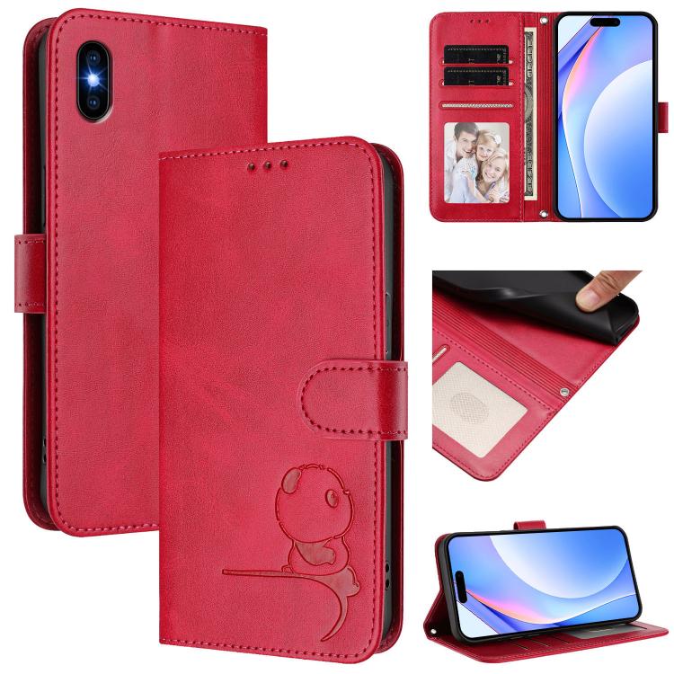 Bao da điện thoại RFID họa tiết gấu trúc nhỏ nổi có dây đeo, dành cho iPhone 11 Pro Max, iPhone 11, iPhone 11 Pro, iPhone X / XS, iPhone XR, iPhone XS Max, iPhone 8 Plus / 7 Plus