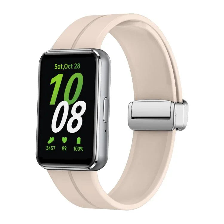 Dây đồng hồ silicone khóa gập nam châm màu bạc, Dành cho Samsung Galaxy Fit 3