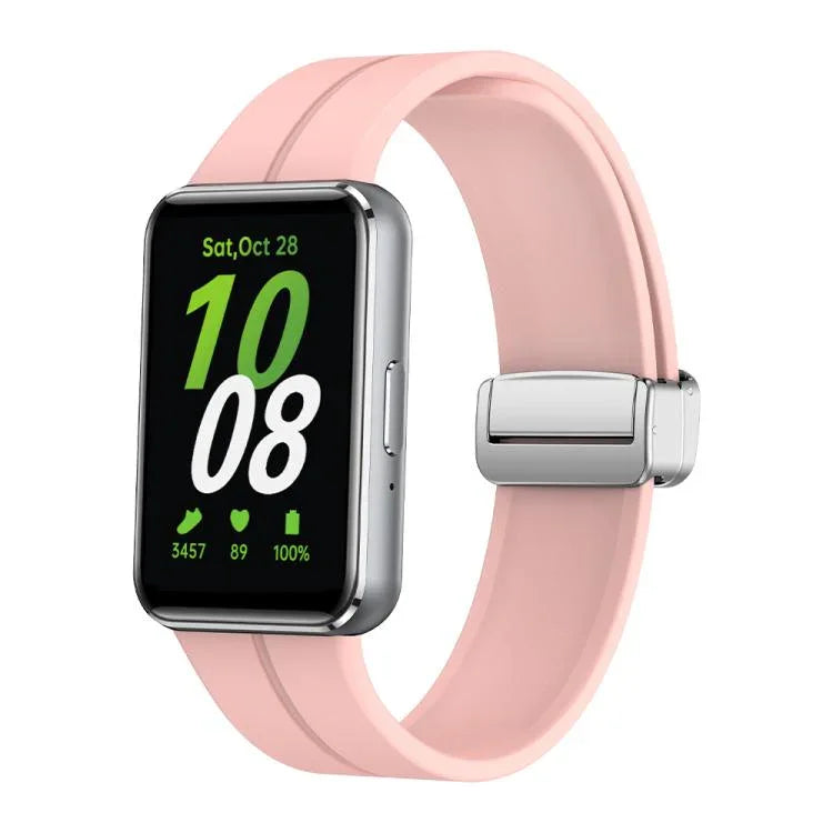 Dây đồng hồ silicone khóa gập nam châm màu bạc, Dành cho Samsung Galaxy Fit 3