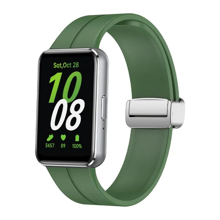 Dây đồng hồ silicone khóa gập nam châm màu bạc, Dành cho Samsung Galaxy Fit 3