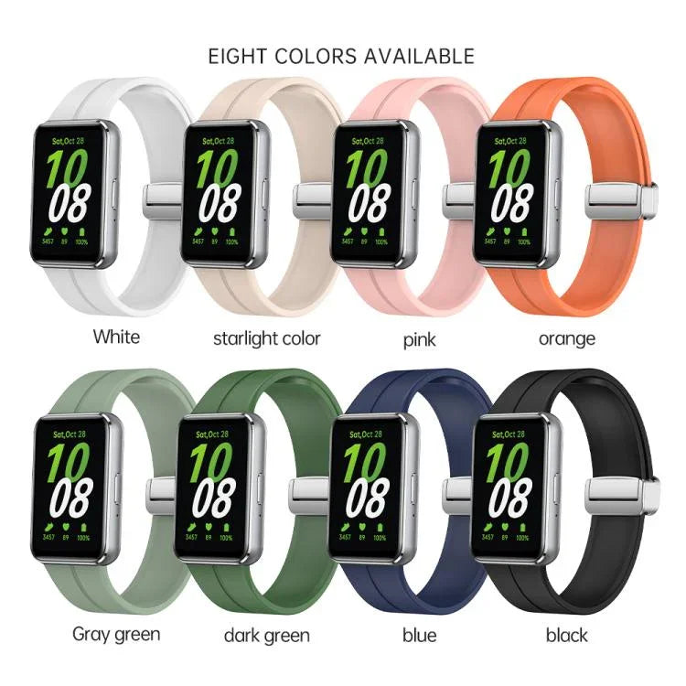 Dây đồng hồ silicone khóa gập nam châm màu bạc, Dành cho Samsung Galaxy Fit 3